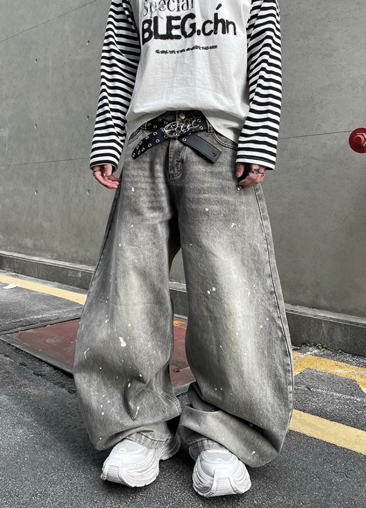 【DARKFOG】Dull light grey wide silhouette denim pants  DF0061