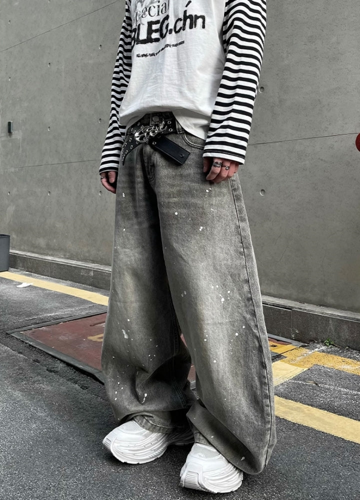 【DARKFOG】Dull light grey wide silhouette denim pants  DF0061