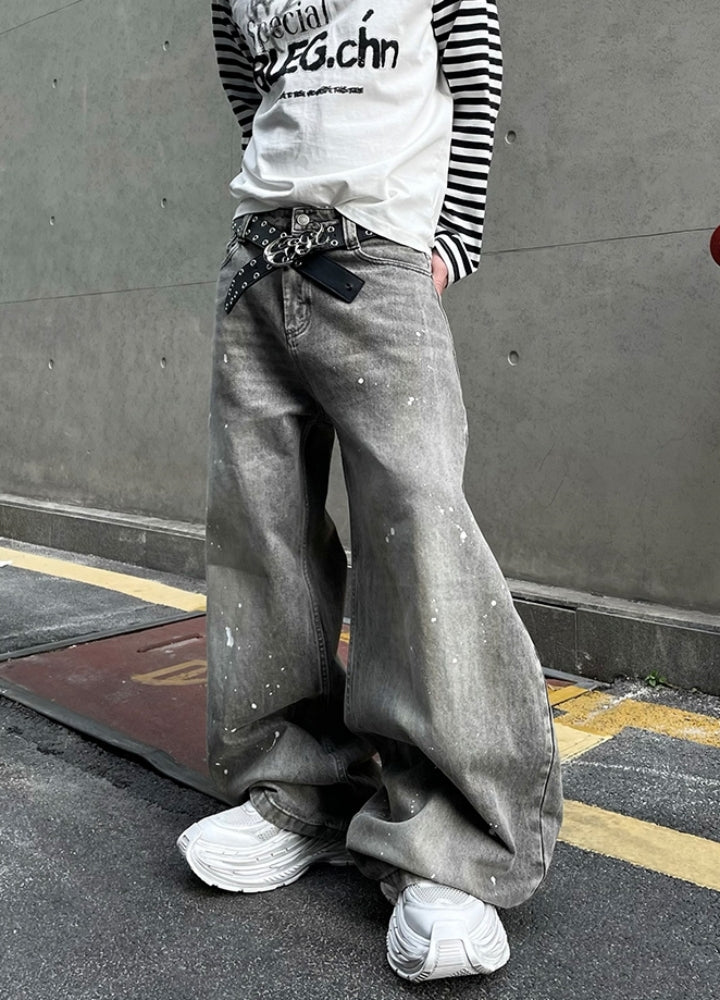 【DARKFOG】Dull light grey wide silhouette denim pants  DF0061