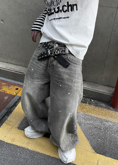 【DARKFOG】Dull light grey wide silhouette denim pants  DF0061