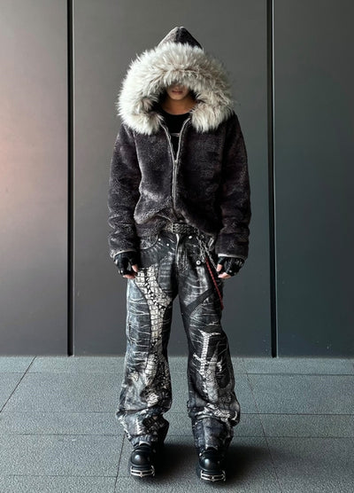 【DARKFOG】Knit base fur hoodie design short jacket  DF0062