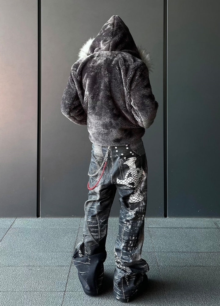 【DARKFOG】Knit base fur hoodie design short jacket  DF0062