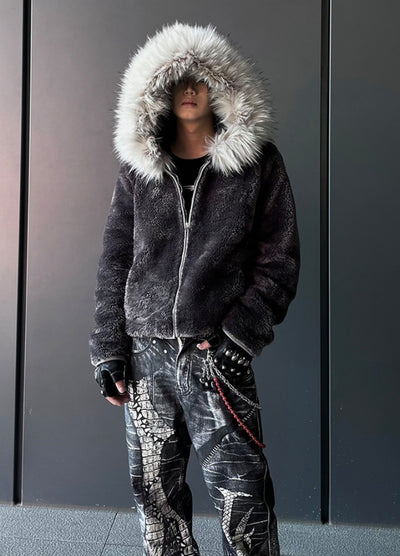 【DARKFOG】Knit base fur hoodie design short jacket  DF0062