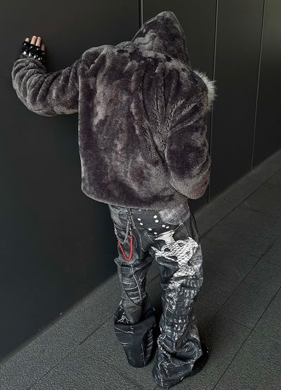 【DARKFOG】Knit base fur hoodie design short jacket  DF0062