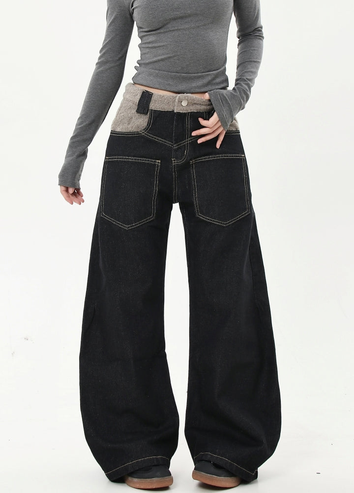 【Blacklists】Waist-up design embroidered gimmick denim pants  BL0035