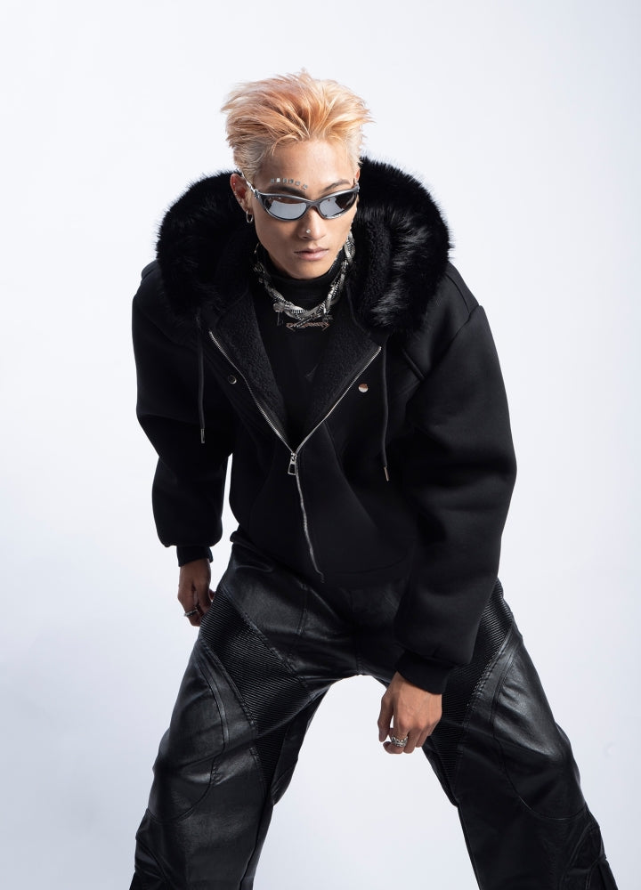 【PLAN1ONE】Sweat full zip fur hoodie style jacket  PL0051