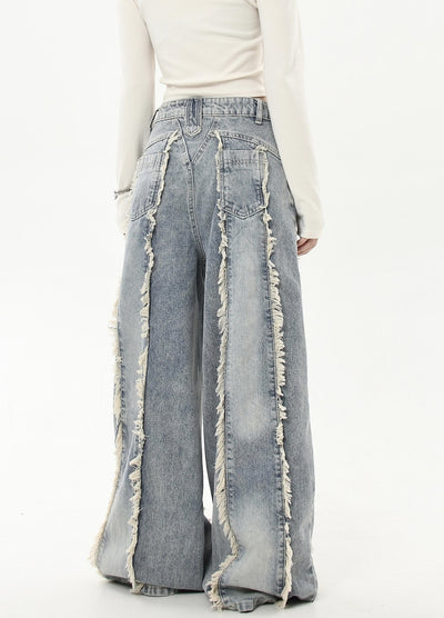 【Blacklists】Remade multi-fringe distressed wide denim pants  BL0042