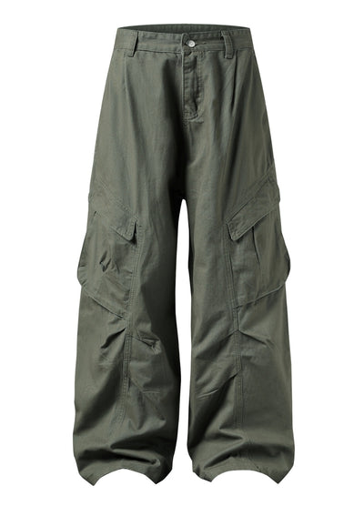 【Blacklists】Diagonal line design silhouette wide cargo pants  BL0038