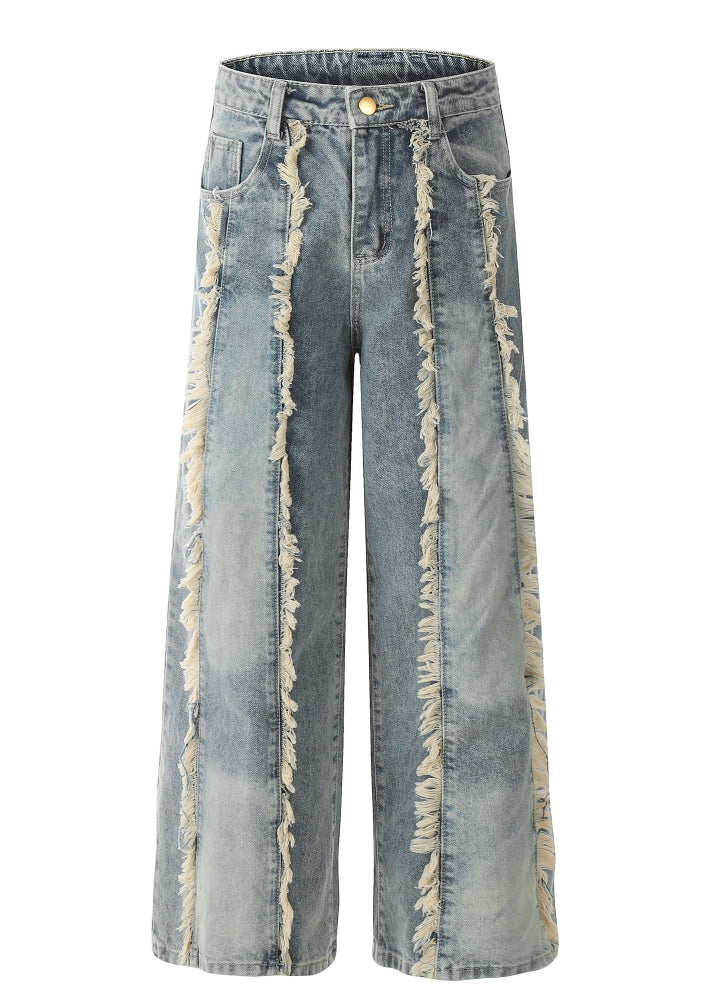 【Blacklists】Remade multi-fringe distressed wide denim pants  BL0042