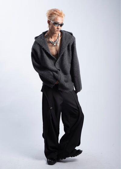 【PLAN1ONE】Knit design button style hoodie plus cardigan  PL0052