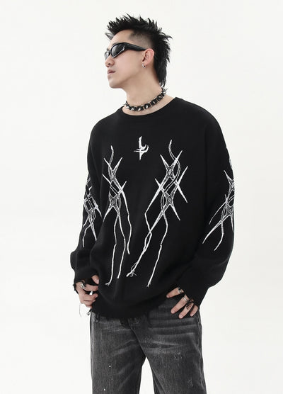 【Blacklists】Front silhouette design monochrome chic knit sweater  BL0040