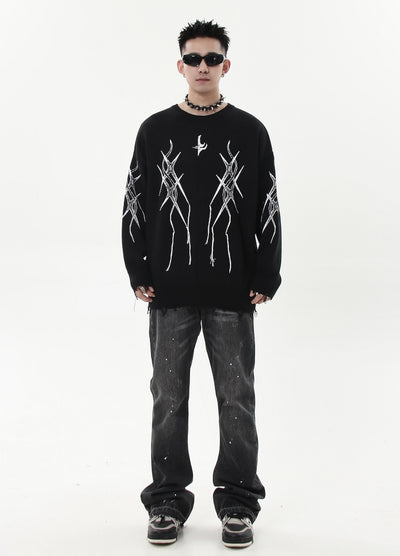 【Blacklists】Front silhouette design monochrome chic knit sweater  BL0040