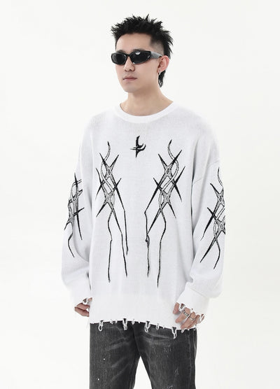 【Blacklists】Front silhouette design monochrome chic knit sweater  BL0040