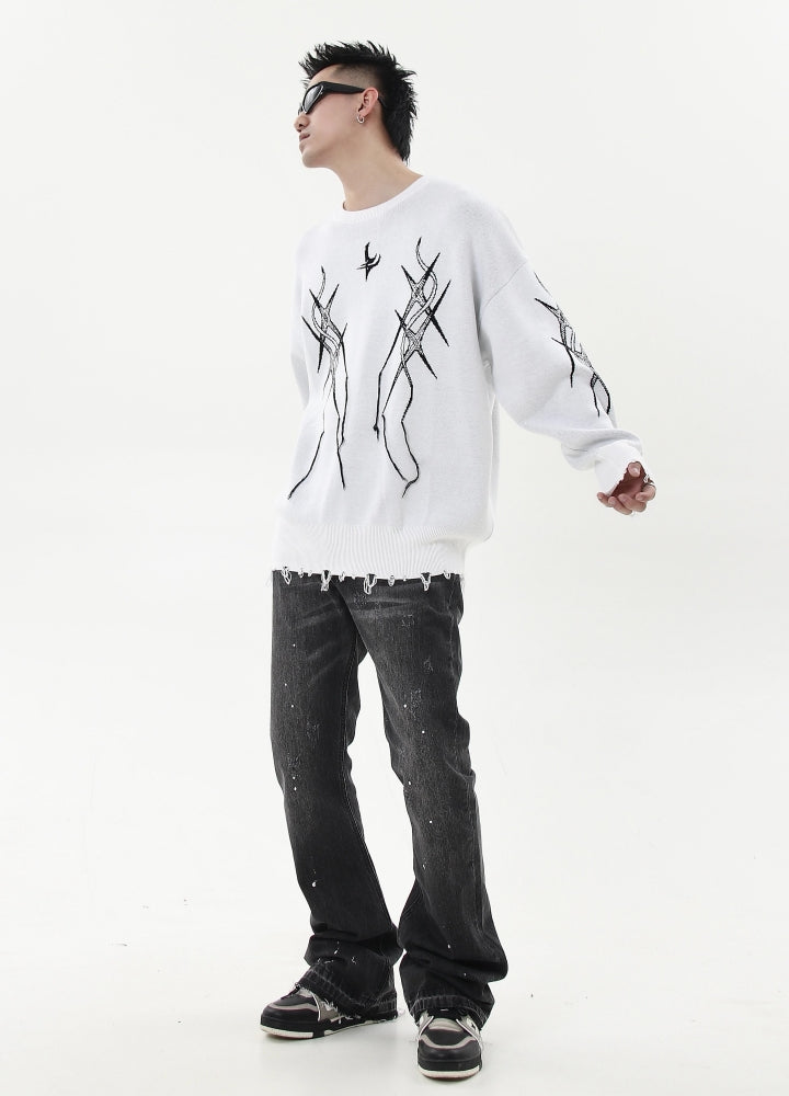 【Blacklists】Front silhouette design monochrome chic knit sweater  BL0040