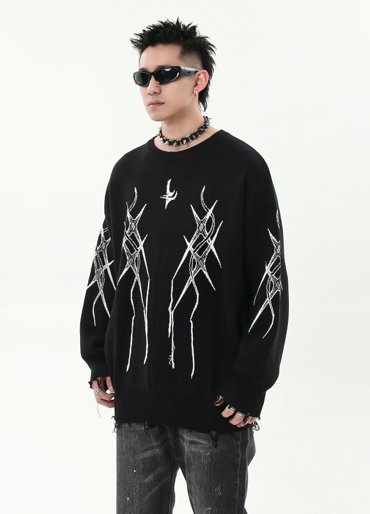 【Blacklists】Front silhouette design monochrome chic knit sweater  BL0040