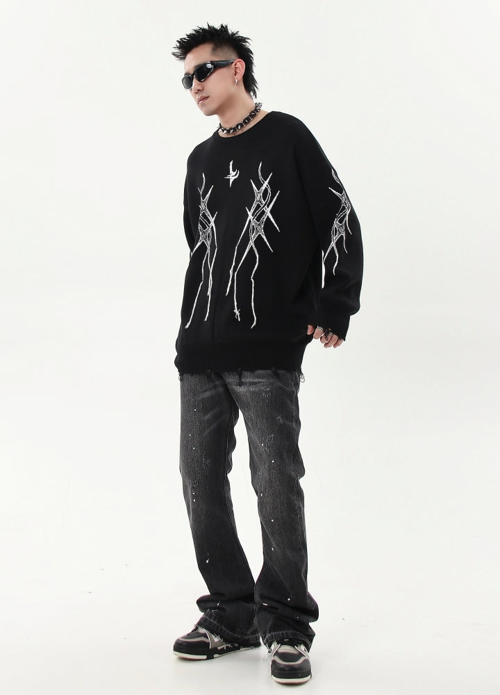 【Blacklists】Front silhouette design monochrome chic knit sweater  BL0040