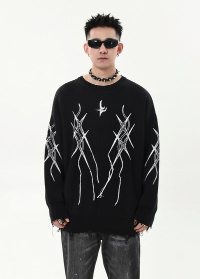 【Blacklists】Front silhouette design monochrome chic knit sweater  BL0040