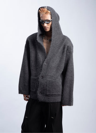 【PLAN1ONE】Knit design button style hoodie plus cardigan  PL0052