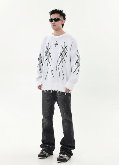 【Blacklists】Front silhouette design monochrome chic knit sweater  BL0040