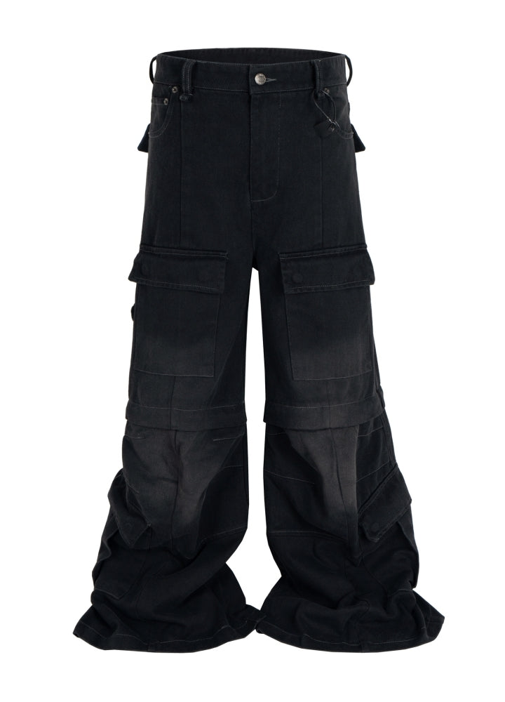 【Blacklists】Half-detachable gimmick plus basic design cargo denim pants  BL0041