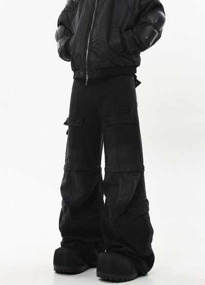 【Blacklists】Half-detachable gimmick plus basic design cargo denim pants  BL0041