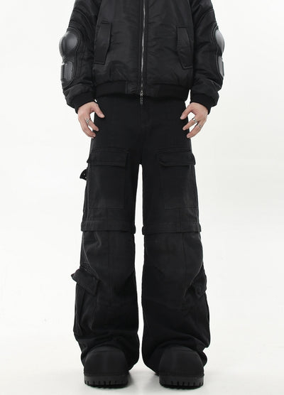 【Blacklists】Half-detachable gimmick plus basic design cargo denim pants  BL0041