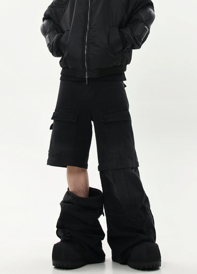 【Blacklists】Half-detachable gimmick plus basic design cargo denim pants  BL0041