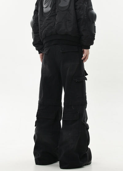 【Blacklists】Half-detachable gimmick plus basic design cargo denim pants  BL0041