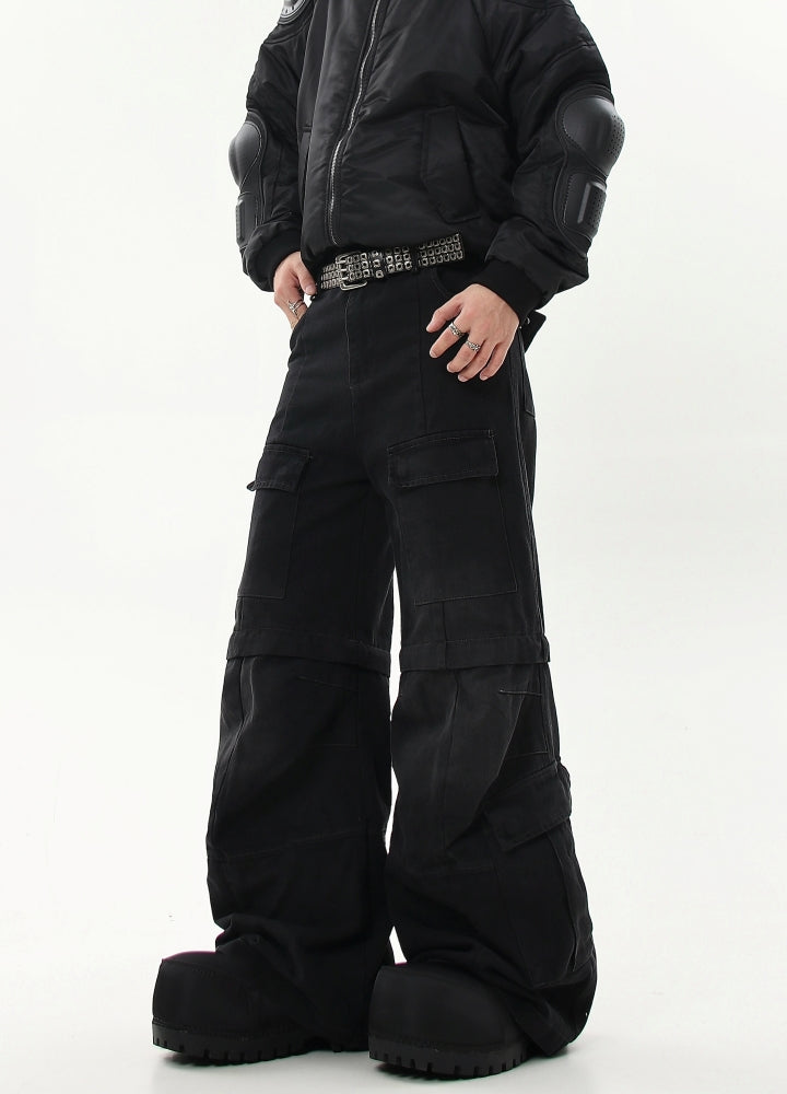 【Blacklists】Half-detachable gimmick plus basic design cargo denim pants  BL0041