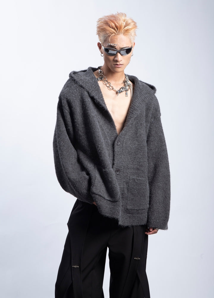 【PLAN1ONE】Knit design button style hoodie plus cardigan  PL0052