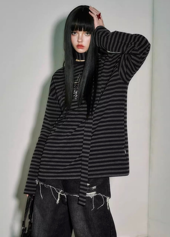 【YUKAHOUSE 】Border line design dark style loose silhouette long sleeve T-shirt and tank top  YO0016