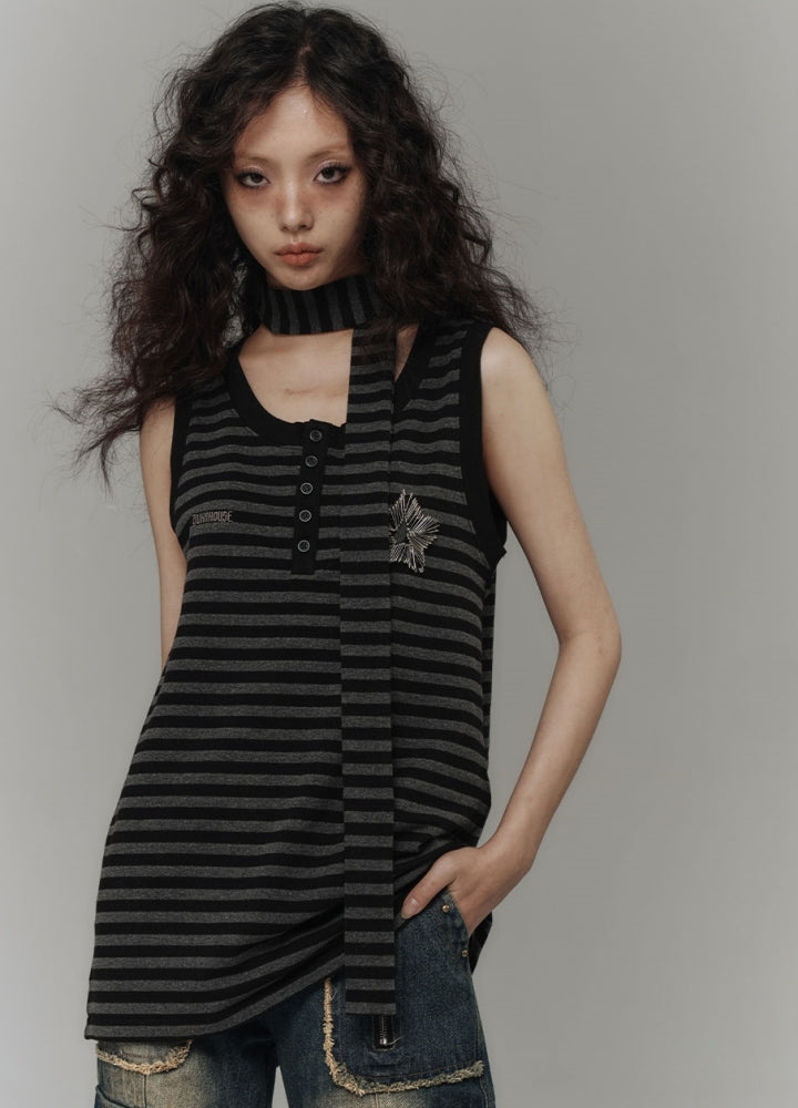 【YUKAHOUSE 】Border line design dark style loose silhouette long sleeve T-shirt and tank top  YO0016