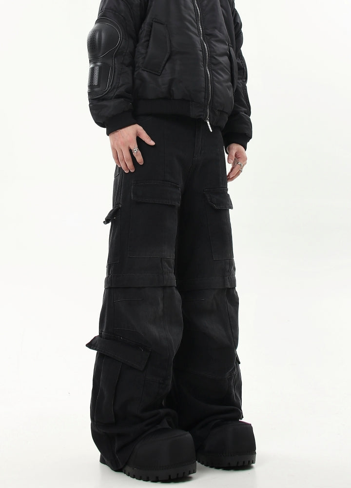 【Blacklists】Half-detachable gimmick plus basic design cargo denim pants  BL0041