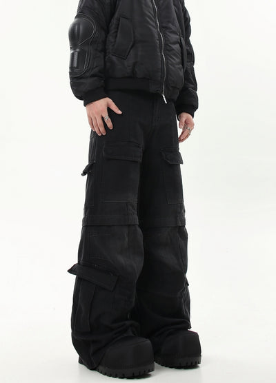 【Blacklists】Half-detachable gimmick plus basic design cargo denim pants  BL0041