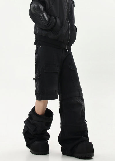 【Blacklists】Half-detachable gimmick plus basic design cargo denim pants  BL0041