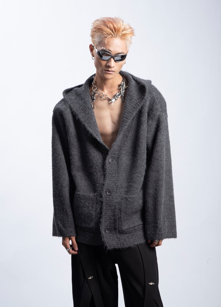 【PLAN1ONE】Knit design button style hoodie plus cardigan  PL0052