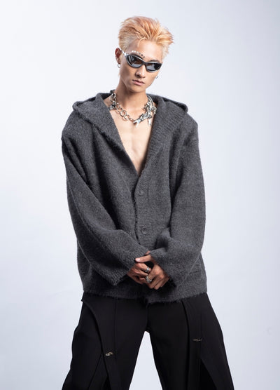 【PLAN1ONE】Knit design button style hoodie plus cardigan  PL0052