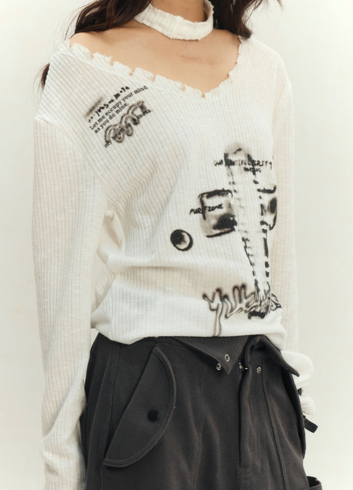 【YUKAHOUSE 】Cross Painted Dull Design Tight Grunge Knit Sweater  YO0019