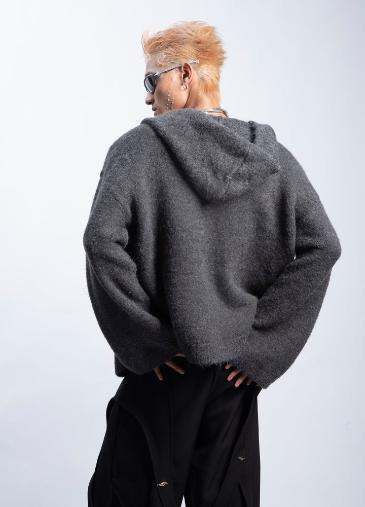 【PLAN1ONE】Knit design button style hoodie plus cardigan  PL0052