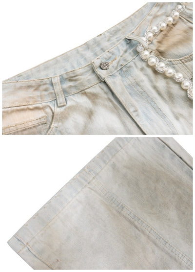 【Culture E】Muddy wash design color wide silhouette denim pants  CE0188