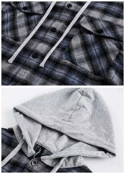 【Blacklists】Checkered button design casual style hoodie  BL0045