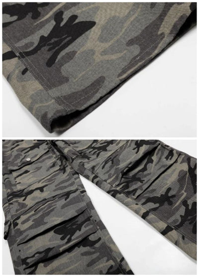 【Blacklists】Dull grey camouflage base wide straight pants  BL0049