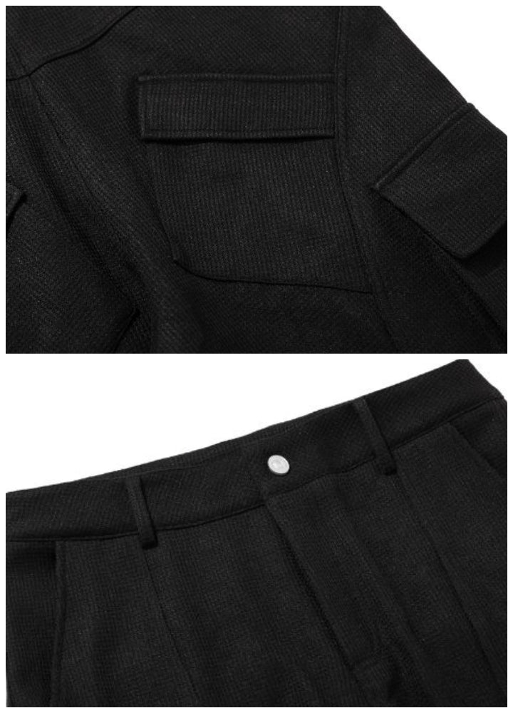 【Blacklists】Thick multi-pocket design wide silhouette cargo pants  BL0046