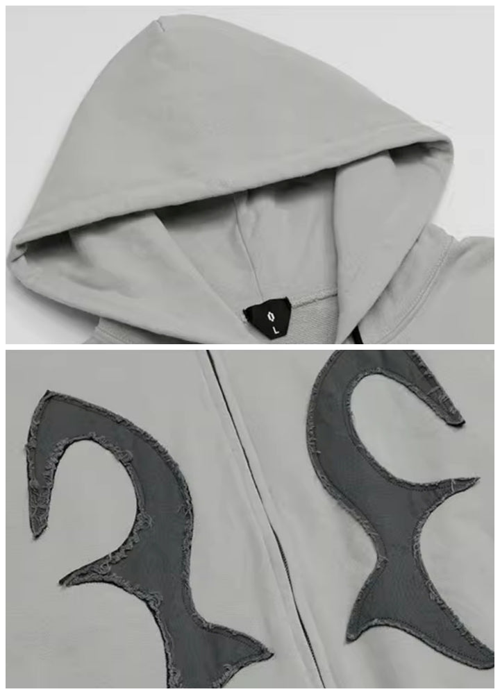 【OVDY】Devil upper front design full zip wide hoodie  OD0003