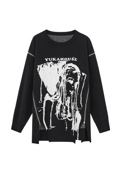 【YUKAHOUSE 】Monotone front design full zip subculture long sleeve T-shirt  YO0020