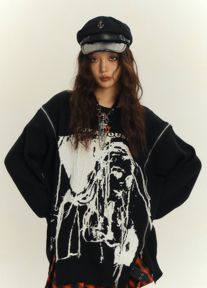 【YUKAHOUSE 】Monotone front design full zip subculture long sleeve T-shirt  YO0020