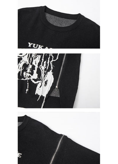 【YUKAHOUSE 】Monotone front design full zip subculture long sleeve T-shirt  YO0020