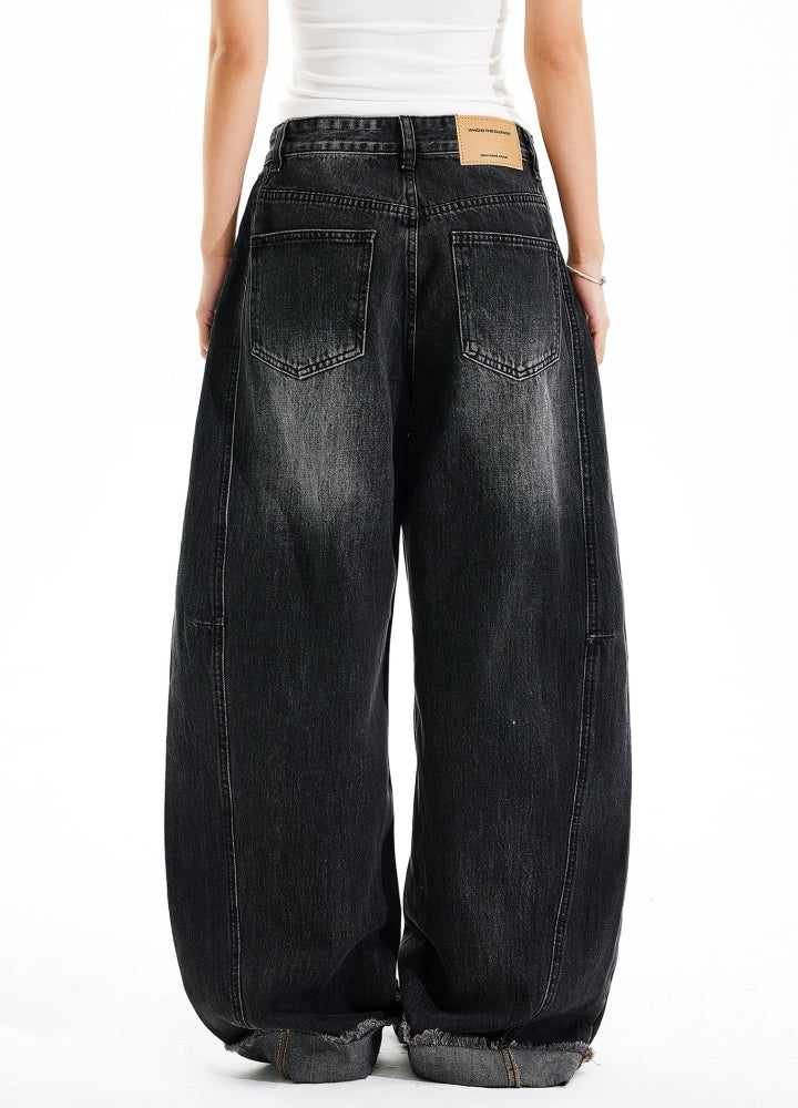 【MAXDSTR】Wide balloon leg silhouette dull wash denim pants  MD0194