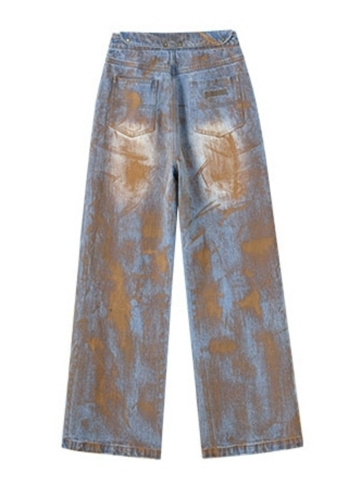 【YUKAHOUSE 】Mid-distressed vintage wash denim pants  YO0022