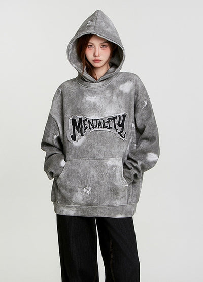 【NIHAOHAO】Vintage dull base color front initial hoodie  NH0200